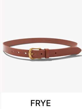 Frye Narrow Brown Leather Belt with Brass Buckle BRAND NEW